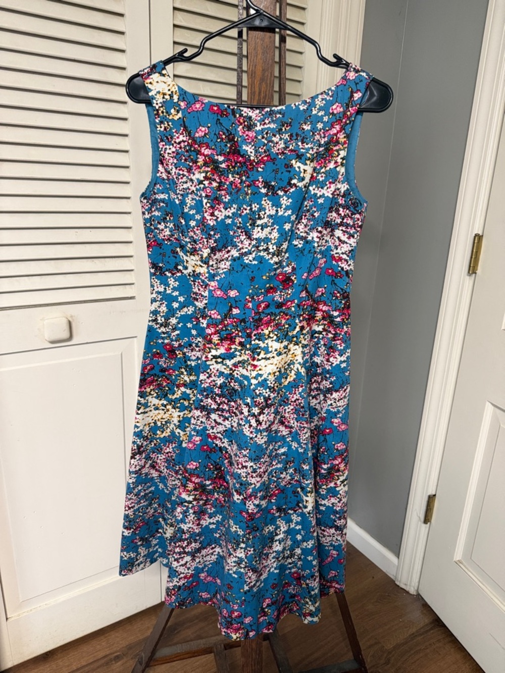 Maggy London Teal Floral Fit and Flare Midi Dress